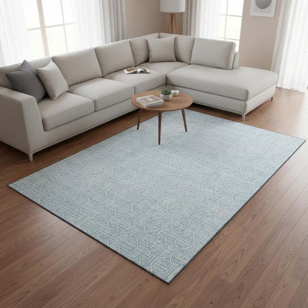 HomeRoots 8' X 10' Sky Blue and Ivory Geometric Area Rug - Durable, Washable, UV-Protected for Modern Homes 673661
