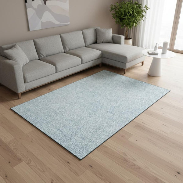 HomeRoots 9' X 12' Sky Blue and Ivory Geometric Area Rug - Washable, UV Protected, Stylish for High-Traffic Spaces 673662