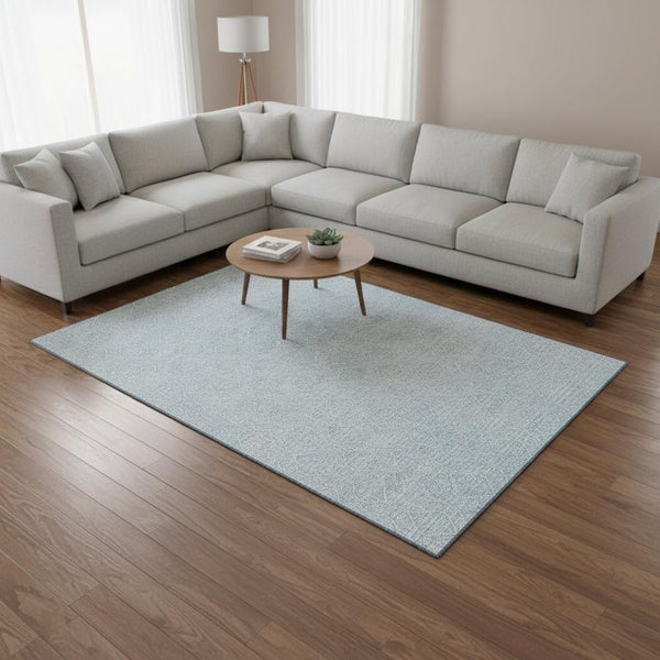 HomeRoots 10' X 14' Sky Blue & Ivory Geometric Area Rug – Washable, UV-Protected, Durable for Everyday Living 673663