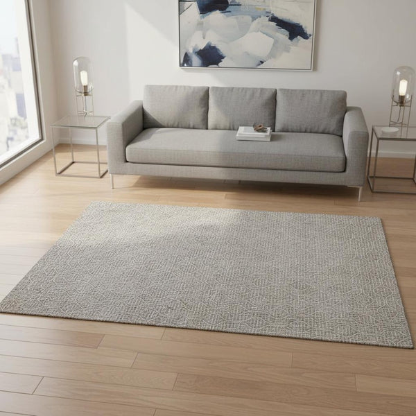 HomeRoots 5' X 8' Stylish Taupe and Ivory Geometric Washable Area Rug with UV Protection for Family Homes 673665