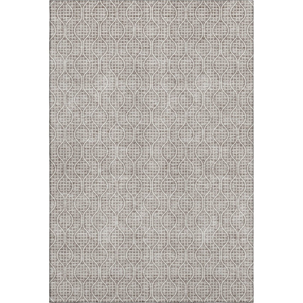HomeRoots 8' X 10' Taupe and Ivory Geometric Area Rug - Durable, Washable & UV Protected for Modern Spaces 673667
