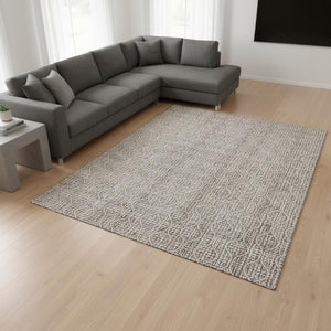 HomeRoots 10' X 14' Taupe & Ivory Geometric Area Rug – Stylish, Washable, UV-Protected for Family Spaces 673669