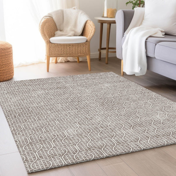 HomeRoots 10' X 14' Taupe & Ivory Geometric Area Rug – Stylish, Washable, UV-Protected for Family Spaces 673669