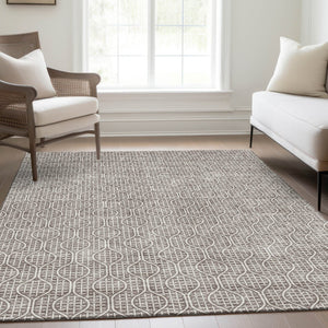 HomeRoots 10' X 14' Taupe & Ivory Geometric Area Rug – Stylish, Washable, UV-Protected for Family Spaces 673669