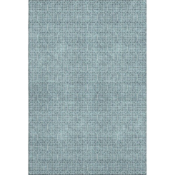 HomeRoots 5' X 8' Teal and Ivory Geometric Area Rug – Stylish, Washable, UV-Protected for High-Traffic Spaces! 673671