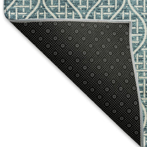 HomeRoots 5' X 8' Teal and Ivory Geometric Area Rug – Stylish, Washable, UV-Protected for High-Traffic Spaces! 673671