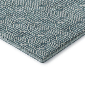 HomeRoots 5' X 8' Teal and Ivory Geometric Area Rug – Stylish, Washable, UV-Protected for High-Traffic Spaces! 673671