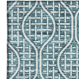 HomeRoots 5' X 8' Teal and Ivory Geometric Area Rug – Stylish, Washable, UV-Protected for High-Traffic Spaces! 673671