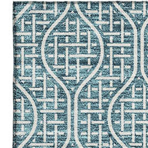 HomeRoots 5' X 8' Teal and Ivory Geometric Area Rug – Stylish, Washable, UV-Protected for High-Traffic Spaces! 673671
