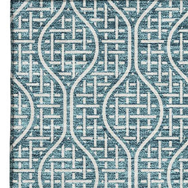 HomeRoots 5' X 8' Teal and Ivory Geometric Area Rug – Stylish, Washable, UV-Protected for High-Traffic Spaces! 673671