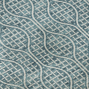 HomeRoots 8' Teal and Ivory Geometric Round Rug - Washable, Stain-Resistant, and UV-Protected for Any Space 673672