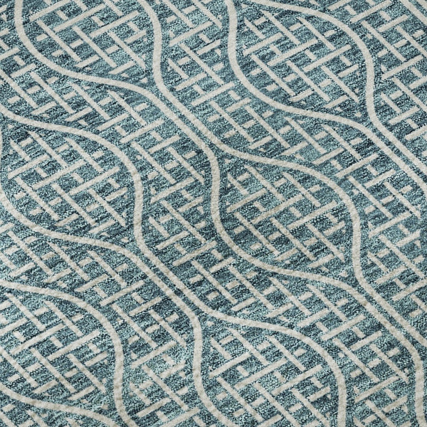 HomeRoots 8' Teal and Ivory Geometric Round Rug - Washable, Stain-Resistant, and UV-Protected for Any Space 673672