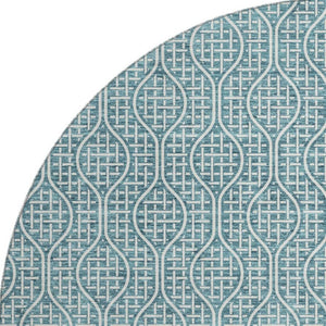 HomeRoots 8' Teal and Ivory Geometric Round Rug - Washable, Stain-Resistant, and UV-Protected for Any Space 673672