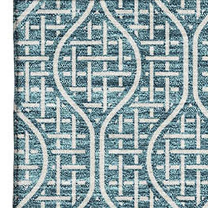 HomeRoots 8' X 10' Contemporary Teal & Ivory Geometric Washable Area Rug - Stain Resistant with UV Protection 673673