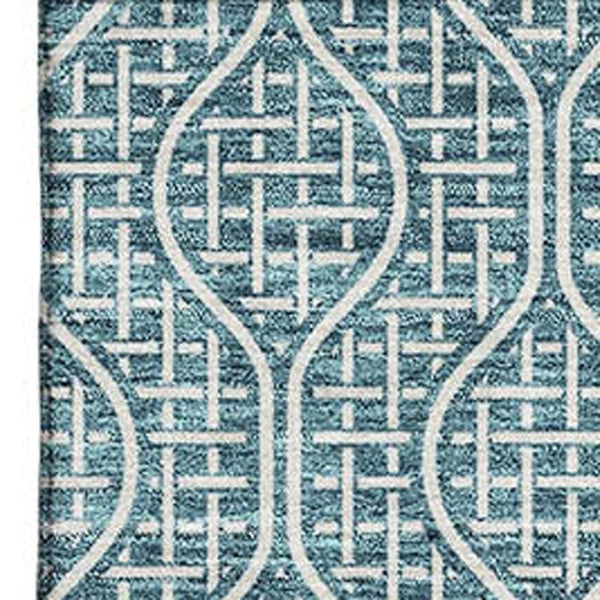 HomeRoots 8' X 10' Contemporary Teal & Ivory Geometric Washable Area Rug - Stain Resistant with UV Protection 673673