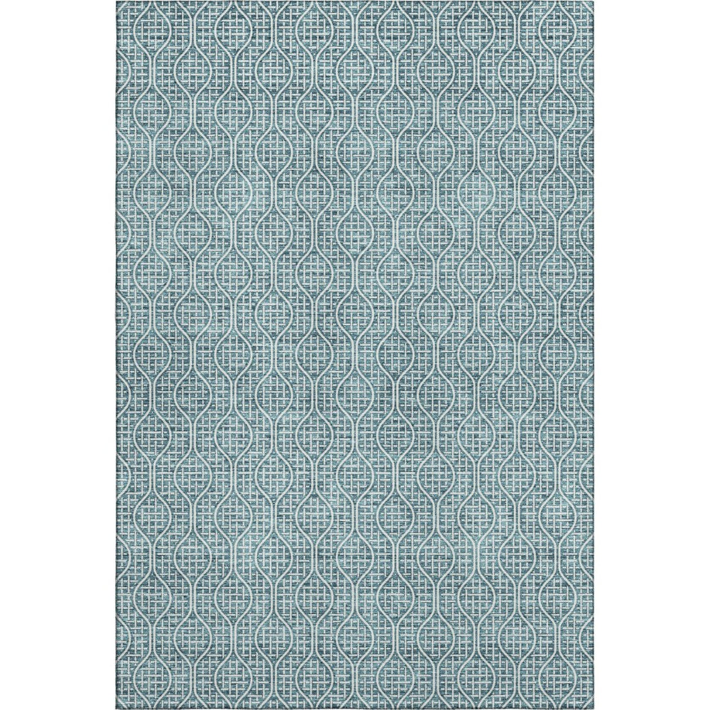 HomeRoots 9' X 12' Teal and Ivory Geometric Area Rug - Washable, UV Protected, Durable for Busy Homes & Pets 673674