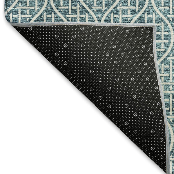 HomeRoots 9' X 12' Teal and Ivory Geometric Area Rug - Washable, UV Protected, Durable for Busy Homes & Pets 673674