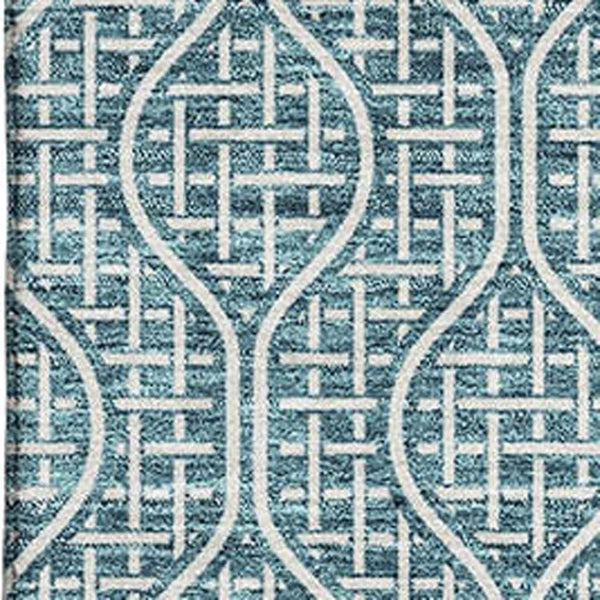 HomeRoots 9' X 12' Teal and Ivory Geometric Area Rug - Washable, UV Protected, Durable for Busy Homes & Pets 673674
