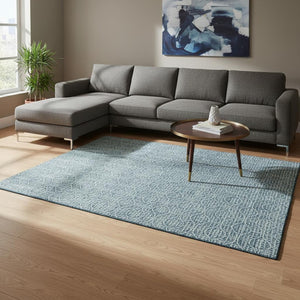 HomeRoots 10' X 14' Teal And Ivory Geometric Area Rug - Washable, UV Protected & Stain Resistant for Style! 673675
