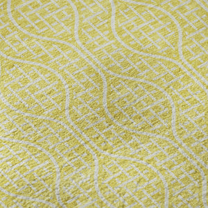 HomeRoots 5' x 8' Yellow and Ivory Geometric Area Rug - Washable, UV-Protected, Durable for Modern Interiors 673677