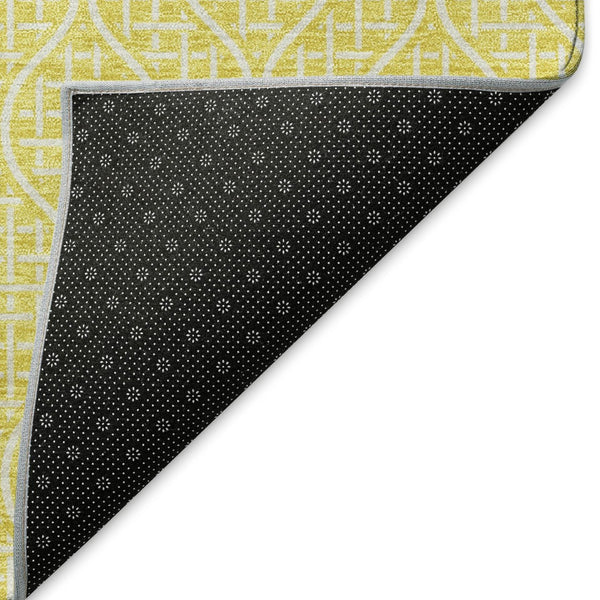 HomeRoots 5' x 8' Yellow and Ivory Geometric Area Rug - Washable, UV-Protected, Durable for Modern Interiors 673677