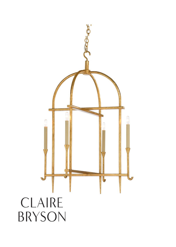 Wildwood Diego Hammered Gold Leaf Lantern Chandelier — 37.5" H Open-Frame, 4 Candle Lights For Entryways 67368