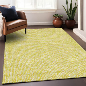 HomeRoots 9' X 12' Yellow and Ivory Geometric Area Rug - Stylish, Washable, UV-Protected for Homes with Kids & Pets 673680