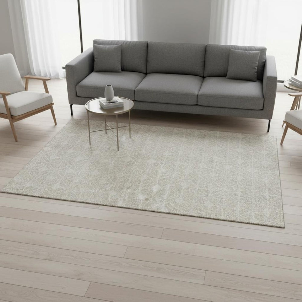HomeRoots 5' X 8' Beige and Ivory Geometric Area Rug – Washable, Stain Resistant, UV Protected for Modern Homes 673683