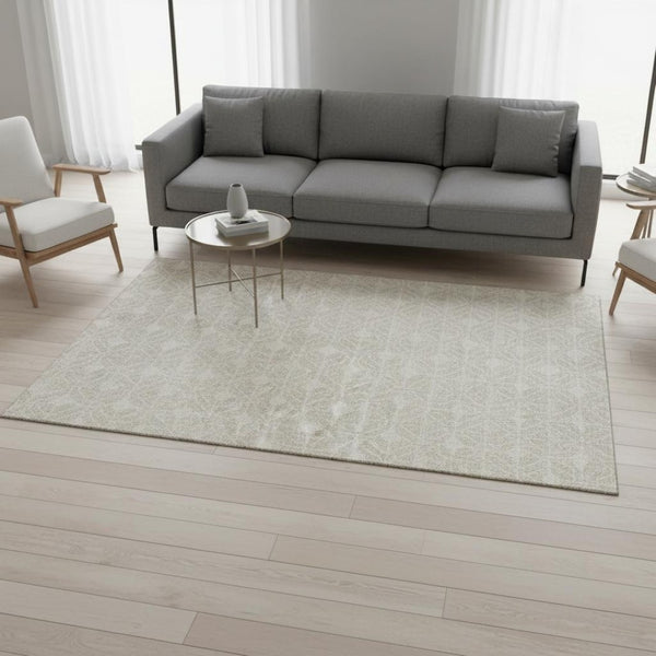 HomeRoots 5' X 8' Beige and Ivory Geometric Area Rug – Washable, Stain Resistant, UV Protected for Modern Homes 673683