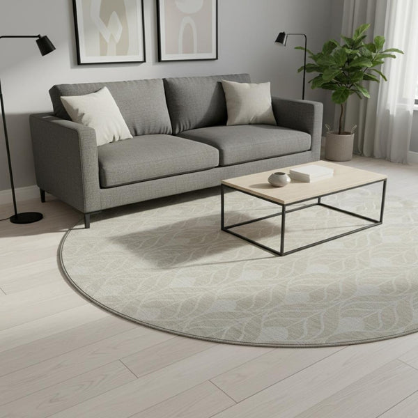 HomeRoots 8' Beige and Ivory Geometric Round Rug – Washable, UV Protected, Durable for High-Traffic Spaces! 673684