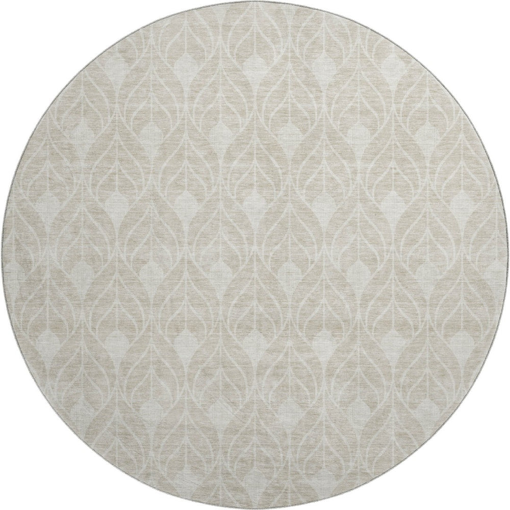 HomeRoots 8' Beige and Ivory Geometric Round Rug – Washable, UV Protected, Durable for High-Traffic Spaces! 673684