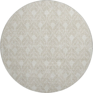 HomeRoots 8' Beige and Ivory Geometric Round Rug – Washable, UV Protected, Durable for High-Traffic Spaces! 673684