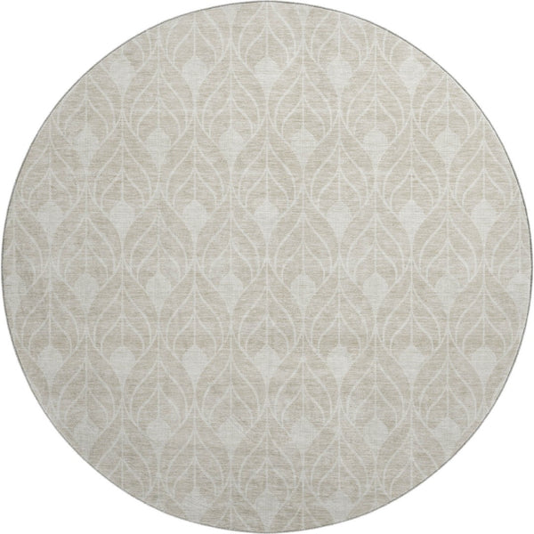 HomeRoots 8' Beige and Ivory Geometric Round Rug – Washable, UV Protected, Durable for High-Traffic Spaces! 673684