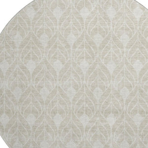 HomeRoots 8' Beige and Ivory Geometric Round Rug – Washable, UV Protected, Durable for High-Traffic Spaces! 673684