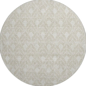 HomeRoots 8' Beige and Ivory Geometric Round Rug – Washable, UV Protected, Durable for High-Traffic Spaces! 673684