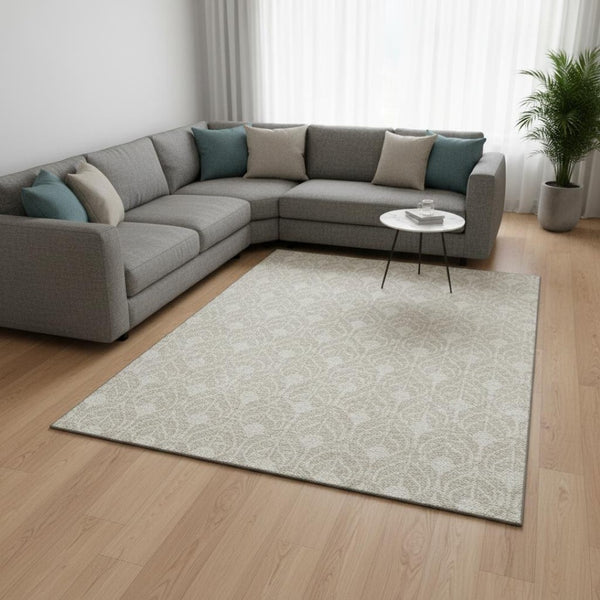 HomeRoots 8' X 10' Beige & Ivory Geometric Washable Area Rug - UV Protected, Durable & Stylish for Busy Homes 673685
