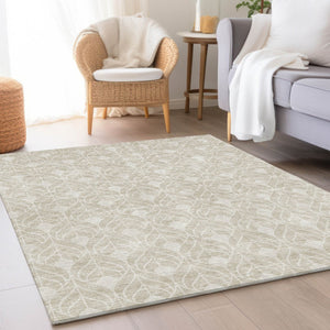 HomeRoots 8' X 10' Beige & Ivory Geometric Washable Area Rug - UV Protected, Durable & Stylish for Busy Homes 673685