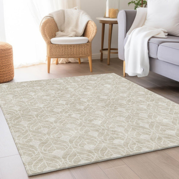 HomeRoots 8' X 10' Beige & Ivory Geometric Washable Area Rug - UV Protected, Durable & Stylish for Busy Homes 673685