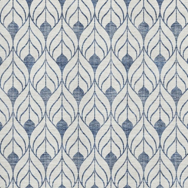 HomeRoots 5' X 8' Blue and Ivory Geometric Area Rug - Washable, UV Protected, Perfect for High Traffic Areas! 673689