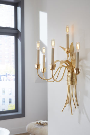 Wildwood Mignon Gold Leaf Sconce With Wrapped Metal Accents — 26.5" Elegant Electrified Candle Lighting Fixture 67369