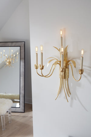 Wildwood Mignon Gold Leaf Sconce With Wrapped Metal Accents — 26.5" Elegant Electrified Candle Lighting Fixture 67369