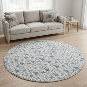 HomeRoots 8' Blue and Ivory Geometric Washable Rug – Durable, Stain-Resistant with UV Protection for Every Space 673690