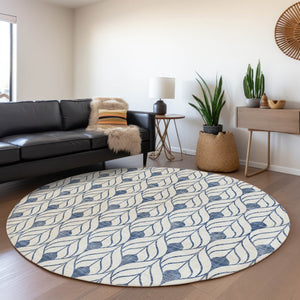 HomeRoots 8' Blue and Ivory Geometric Washable Rug – Durable, Stain-Resistant with UV Protection for Every Space 673690