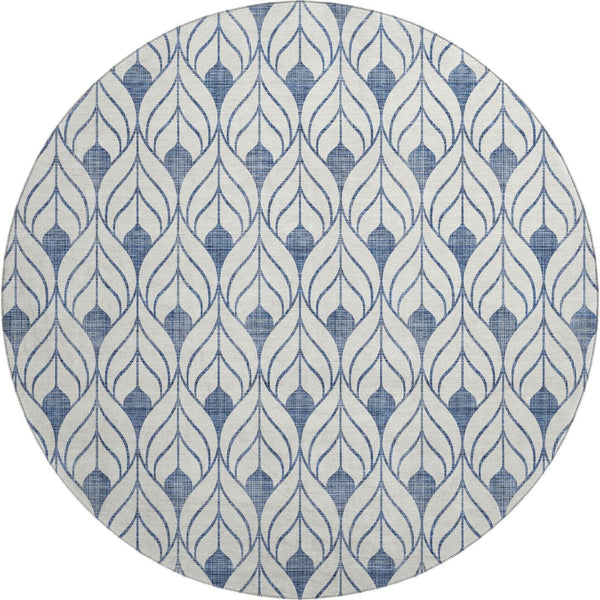 HomeRoots 8' Blue and Ivory Geometric Washable Rug – Durable, Stain-Resistant with UV Protection for Every Space 673690