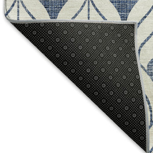 HomeRoots 8' Blue and Ivory Geometric Washable Rug – Durable, Stain-Resistant with UV Protection for Every Space 673690