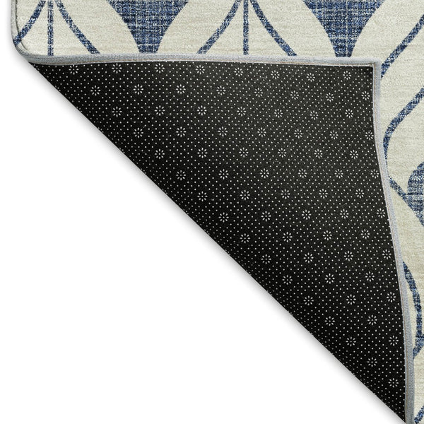 HomeRoots 8' Blue and Ivory Geometric Washable Rug – Durable, Stain-Resistant with UV Protection for Every Space 673690