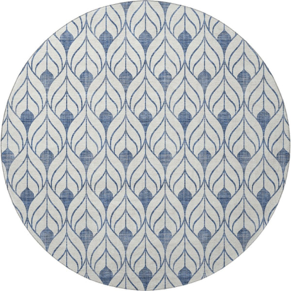 HomeRoots 8' Blue and Ivory Geometric Washable Rug – Durable, Stain-Resistant with UV Protection for Every Space 673690