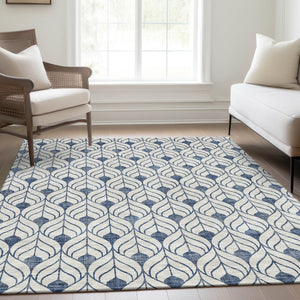 HomeRoots 8' X 10' Blue And Ivory Geometric Area Rug – Washable, UV Protected, Stain-Resistant for Modern Homes 673691