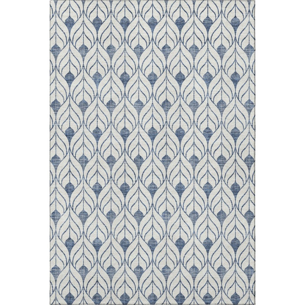 HomeRoots 8' X 10' Blue And Ivory Geometric Area Rug – Washable, UV Protected, Stain-Resistant for Modern Homes 673691