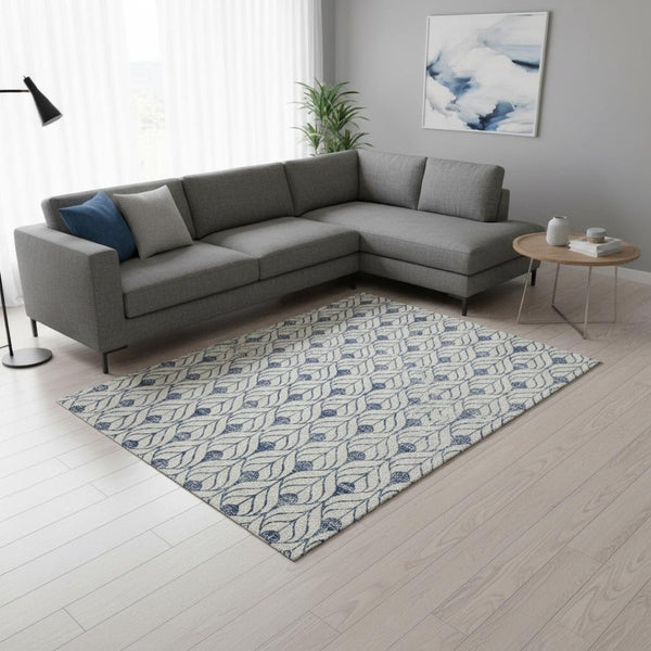 HomeRoots 9' X 12' Stylish Blue and Ivory Geometric Area Rug - Washable, Stain Resistant, UV Protected Design 673692